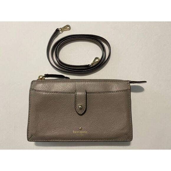 Kate Spade Jackson Crossbody Bag Slate Gray Pebbled Leather Wallet Clutch - Picture 1 of 12